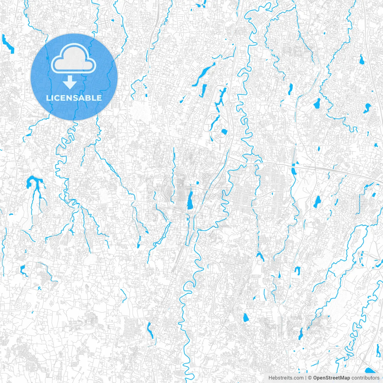 Depok, Indonesia PDF vector map with water in focus