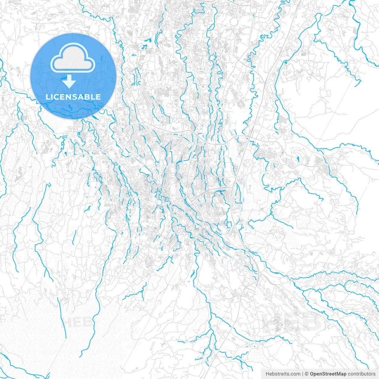 Bogor, Indonesia PDF vector map with water in focus