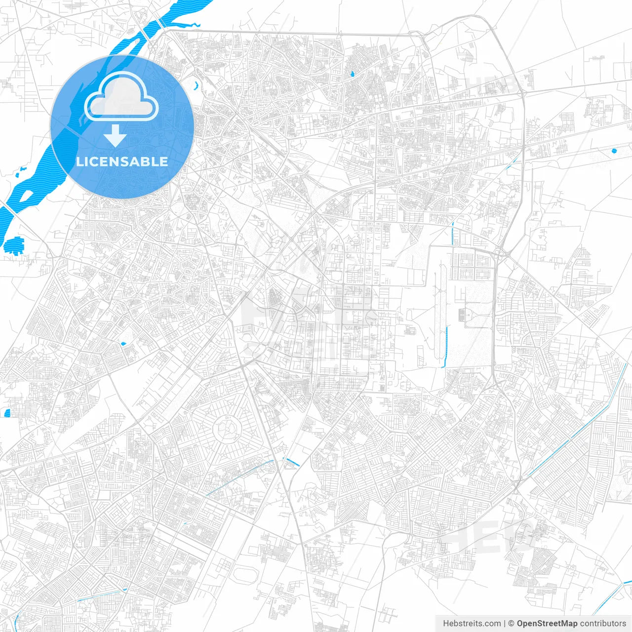 Lahore, Pakistan PDF vector map with water in focus