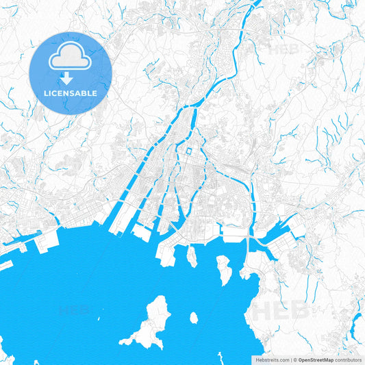 Hiroshima, Japan PDF vector map with water in focus