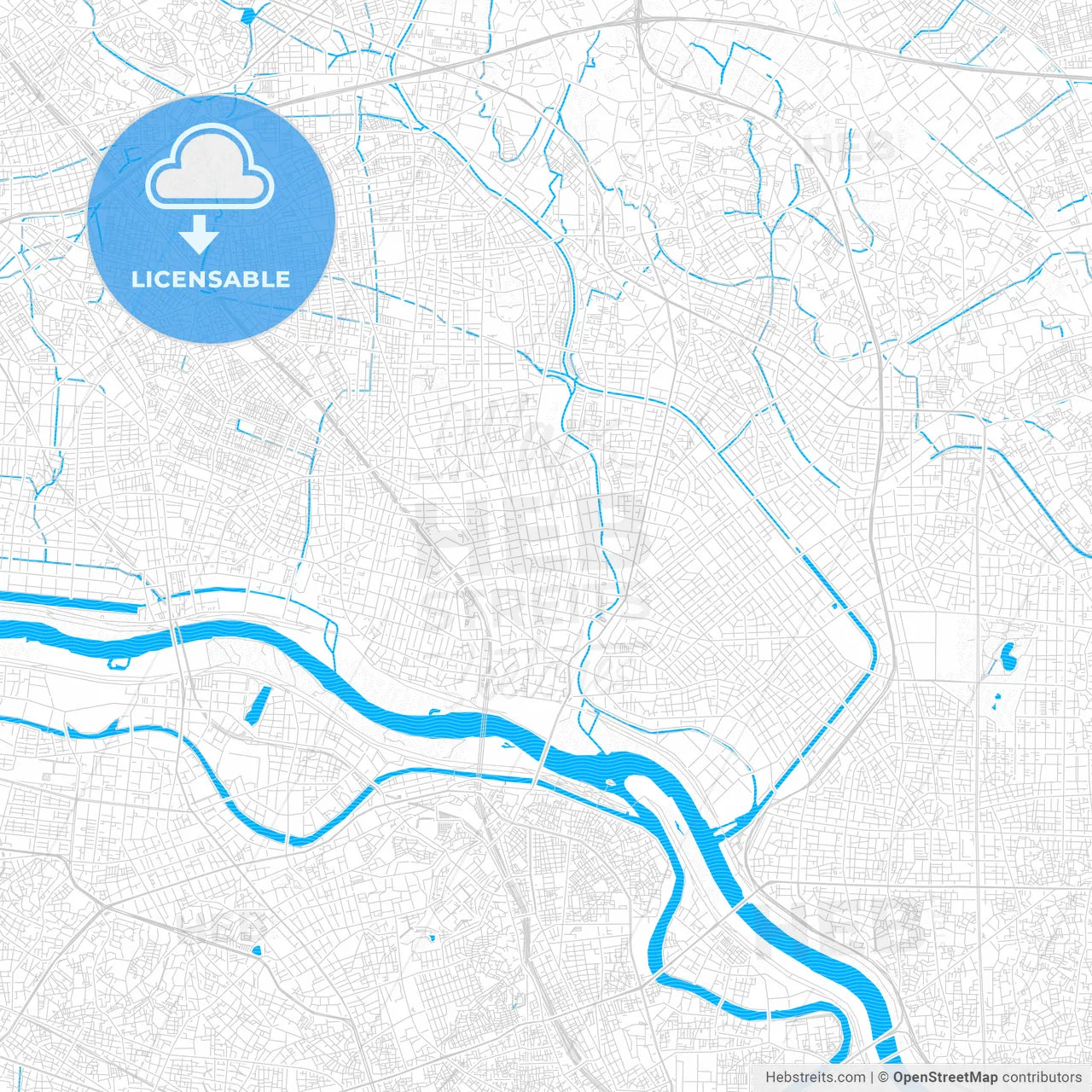 Kawaguchi, Japan PDF vector map with water in focus
