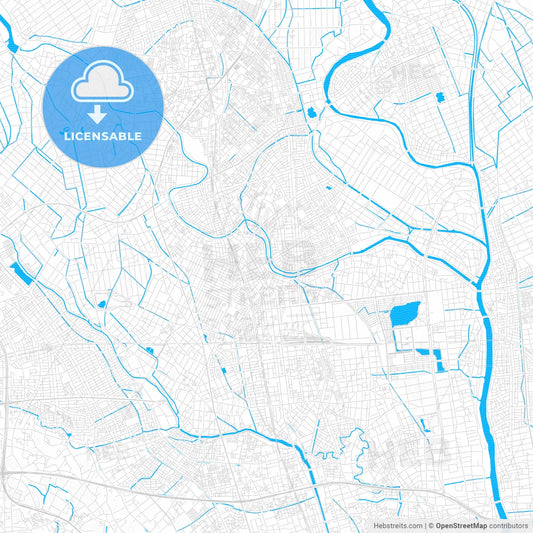 Koshigaya, Japan PDF vector map with water in focus