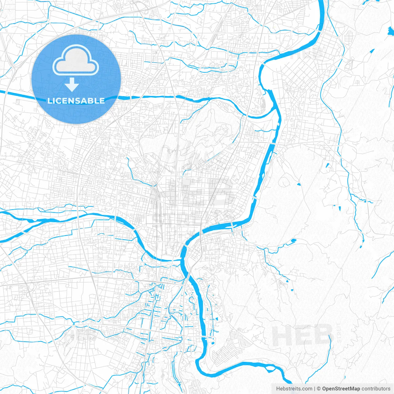 Fukushima, Japan PDF vector map with water in focus