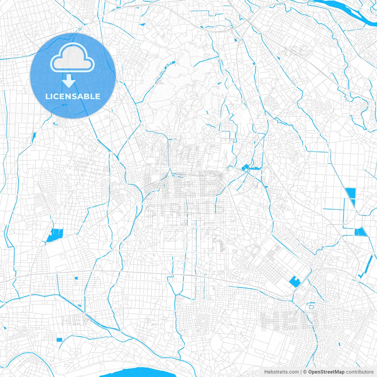 Ōta, Japan PDF vector map with water in focus