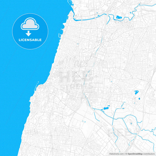 Bnei Brak, Israel PDF vector map with water in focus