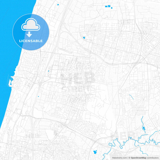Herzliya, Israel PDF vector map with water in focus