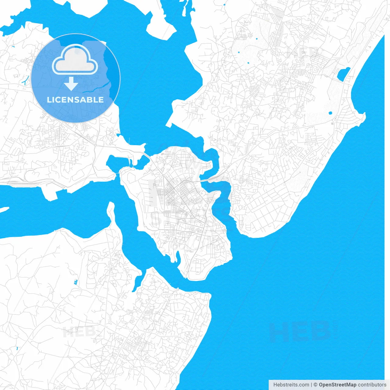 Mombasa, Kenya PDF vector map with water in focus