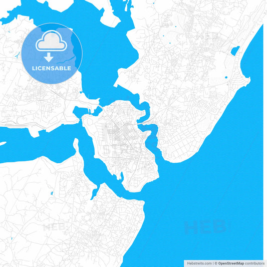 Mombasa, Kenya PDF vector map with water in focus