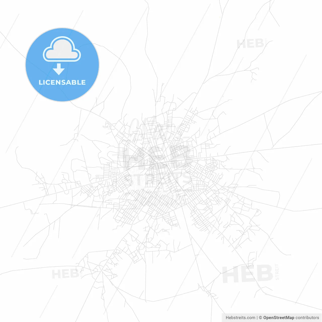 Djougou, Benin PDF vector map with water in focus