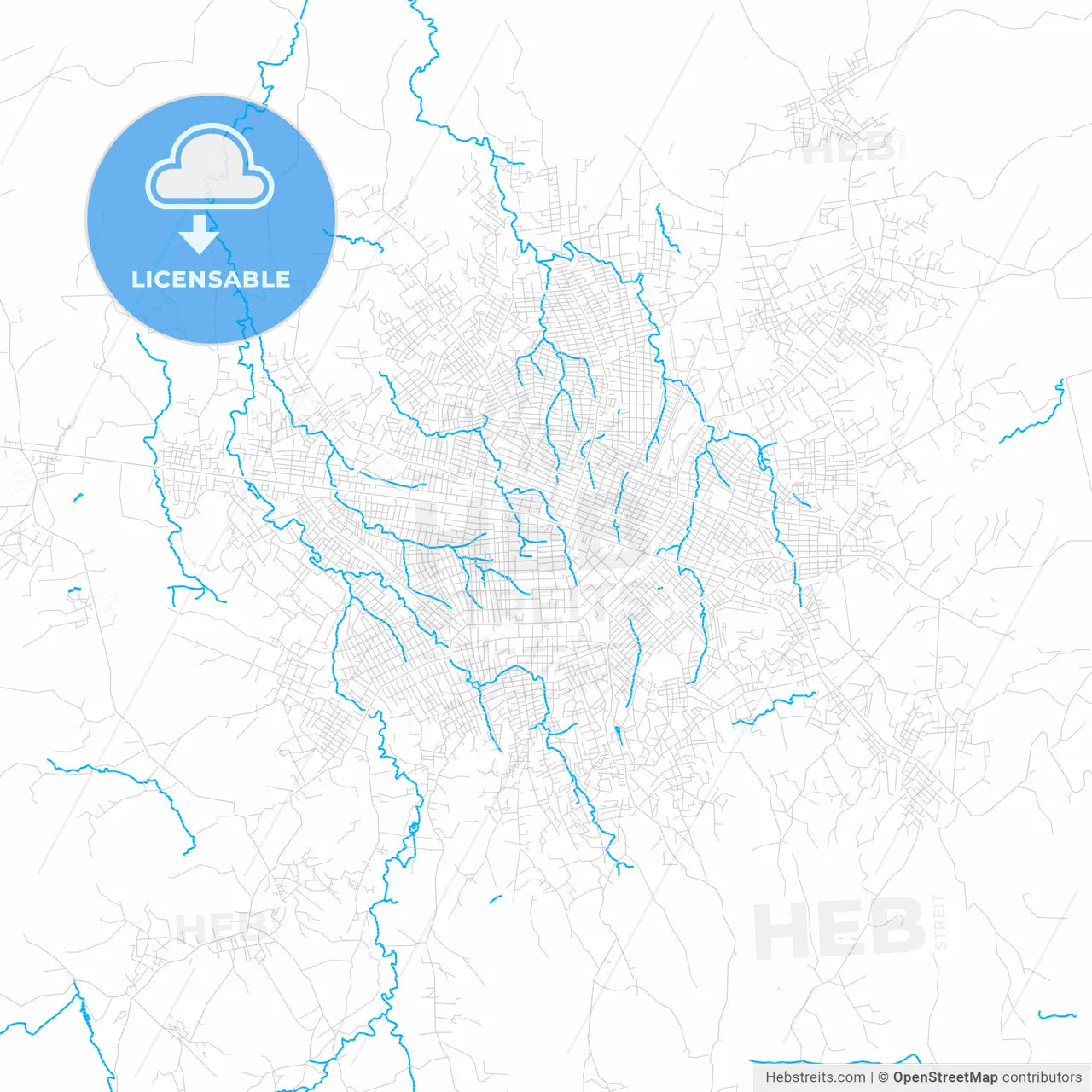Beni, DR Congo PDF vector map with water in focus