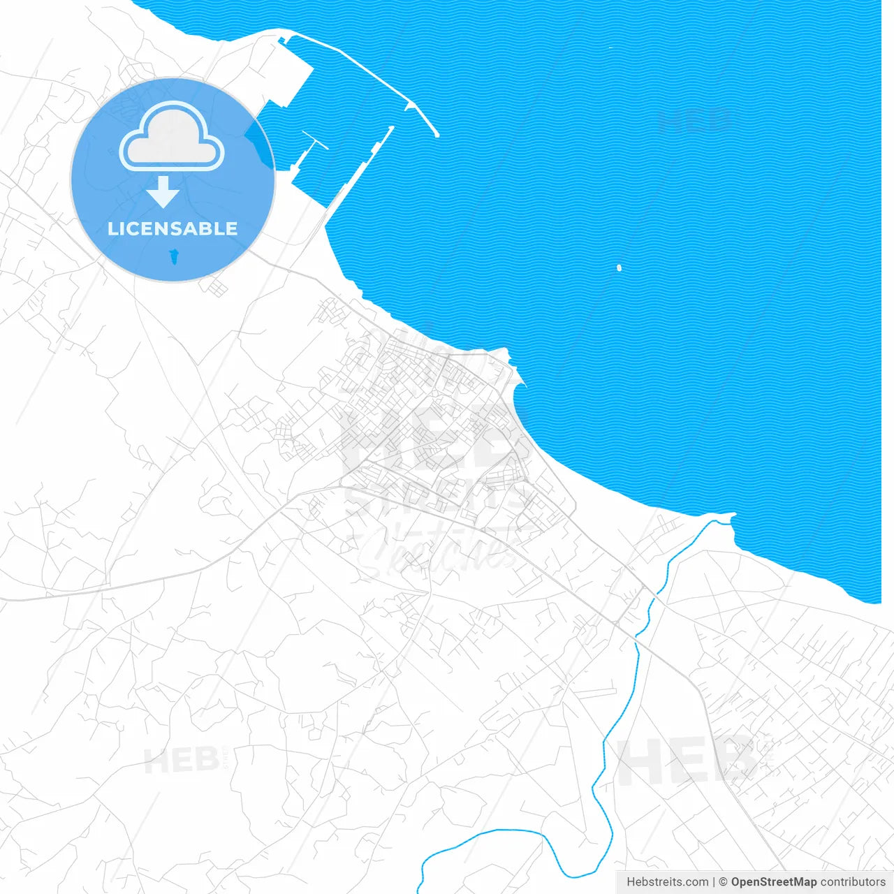 Al Khums, Libya PDF vector map with water in focus