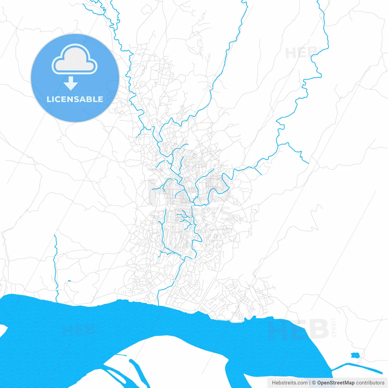 Boma, DR Congo PDF vector map with water in focus
