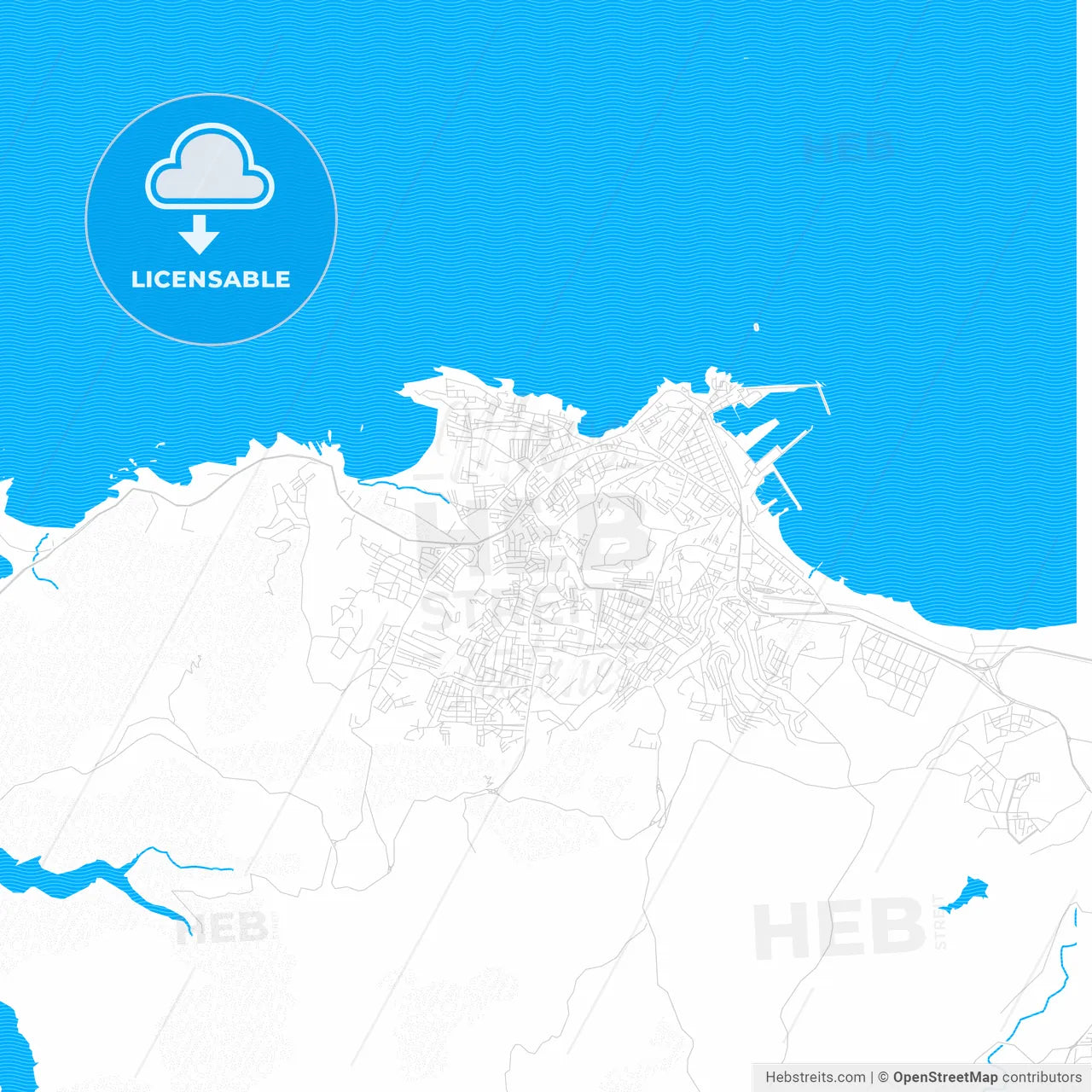 Jijel, Algeria PDF vector map with water in focus