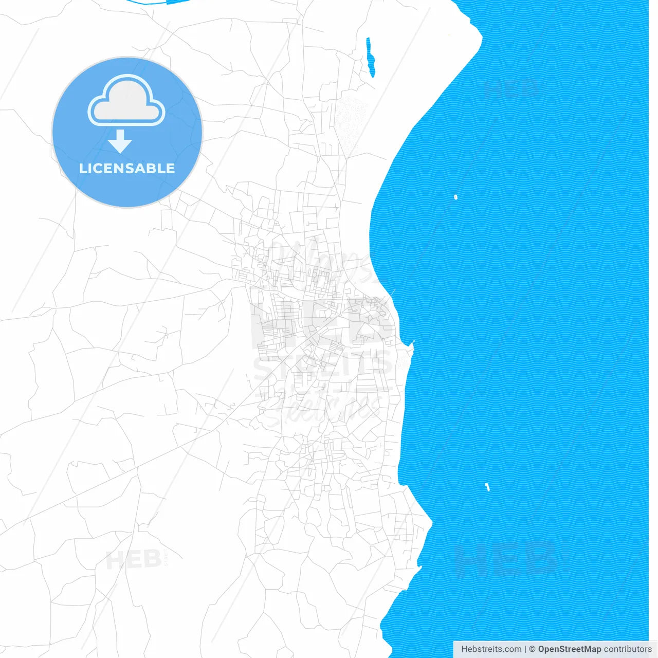 Malindi, Kenya PDF vector map with water in focus
