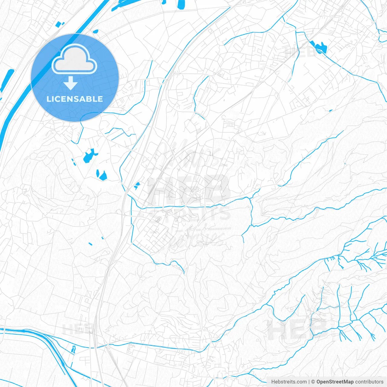 Götzis, Austria PDF vector map with water in focus