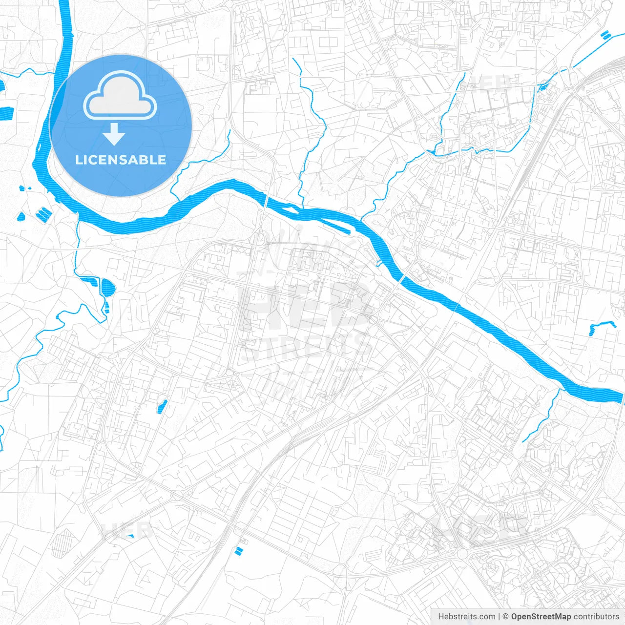 Grodno, Belarus PDF vector map with water in focus