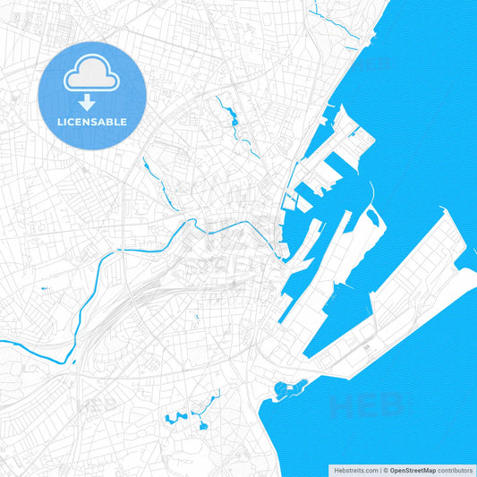 Aarhus, Denmark PDF vector map with water in focus