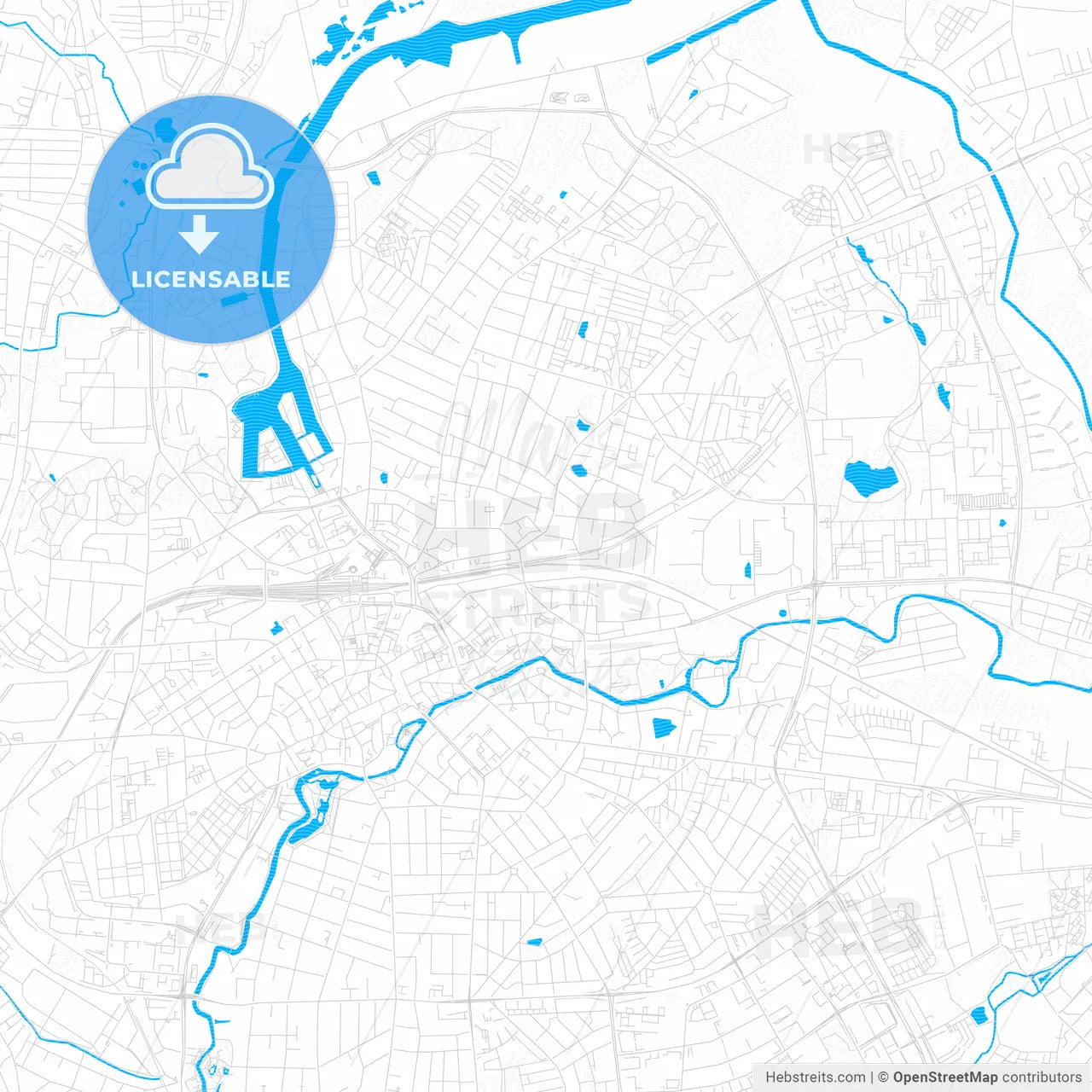 Odense, Denmark PDF vector map with water in focus
