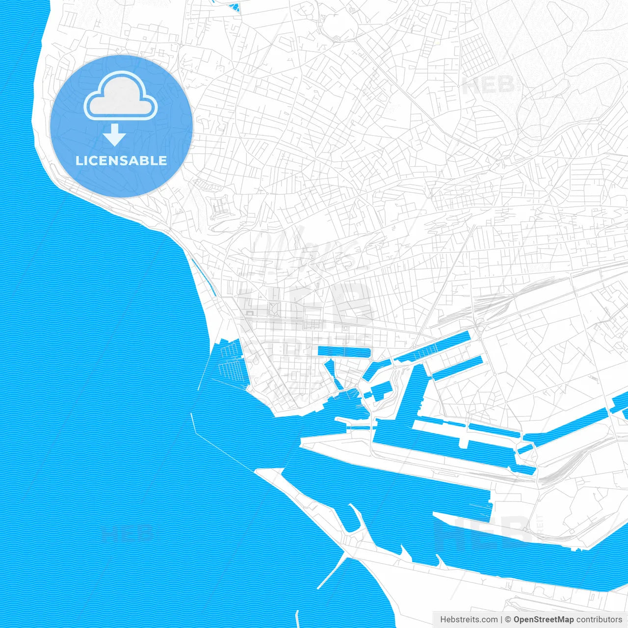 Le Havre, France PDF vector map with water in focus