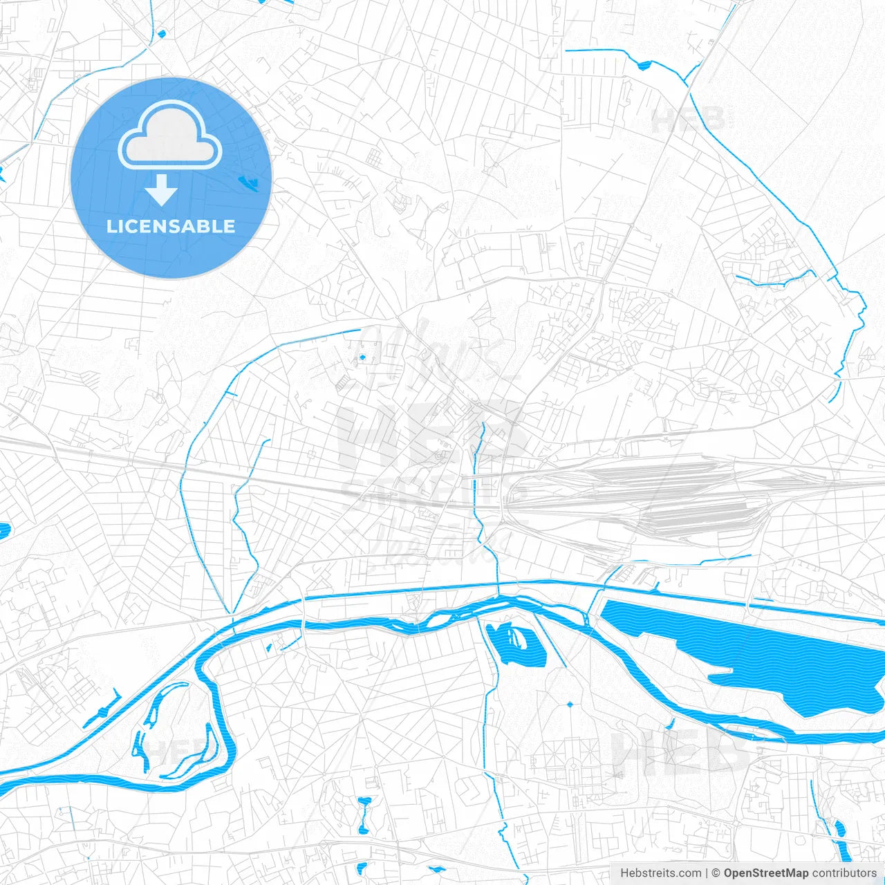 Chelles, France PDF vector map with water in focus