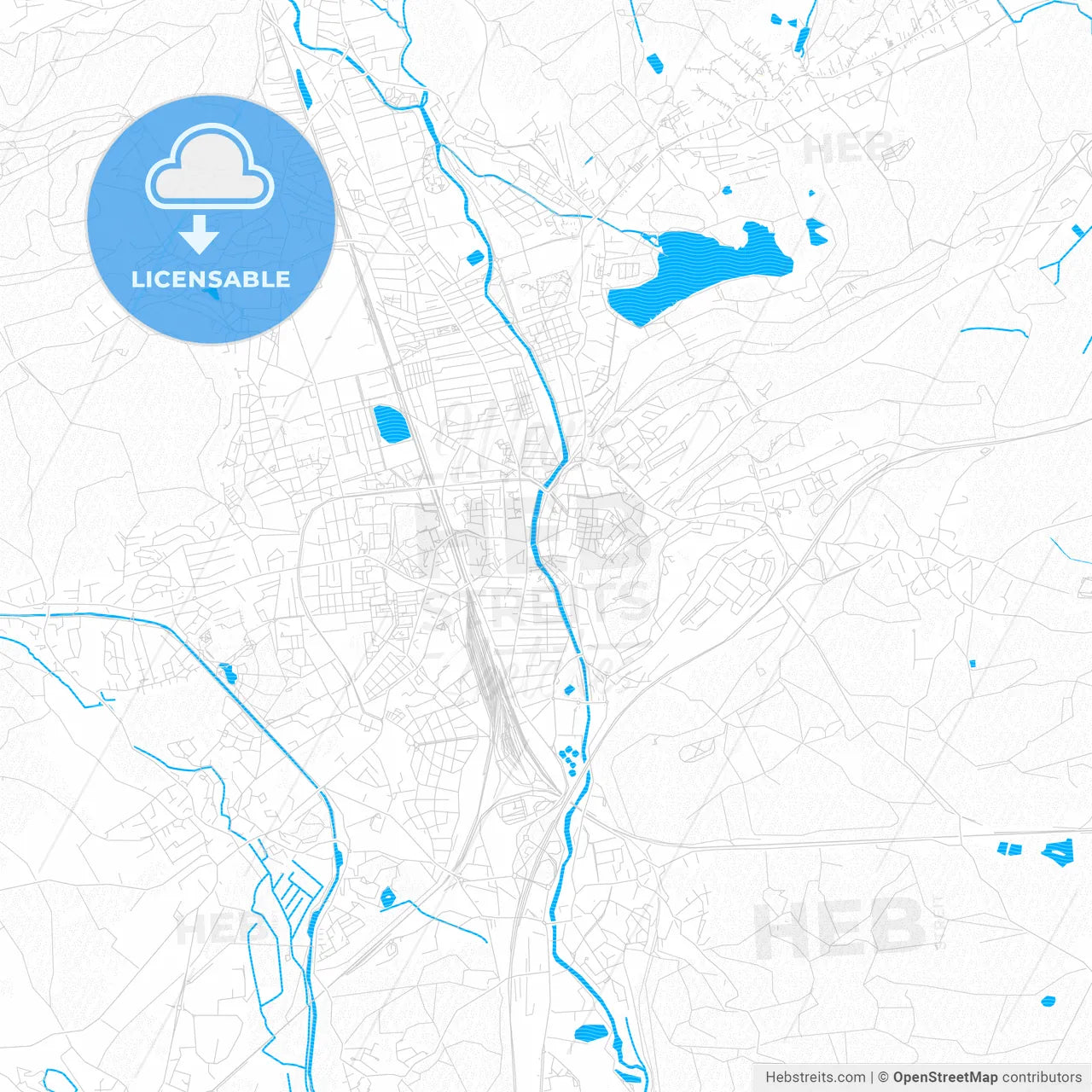 Belfort, France PDF vector map with water in focus