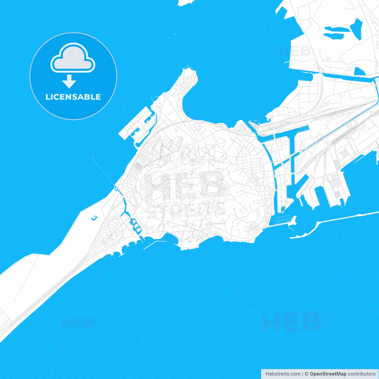 Sète, France PDF vector map with water in focus
