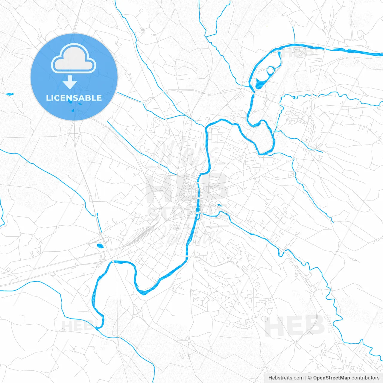 Castres, France PDF vector map with water in focus