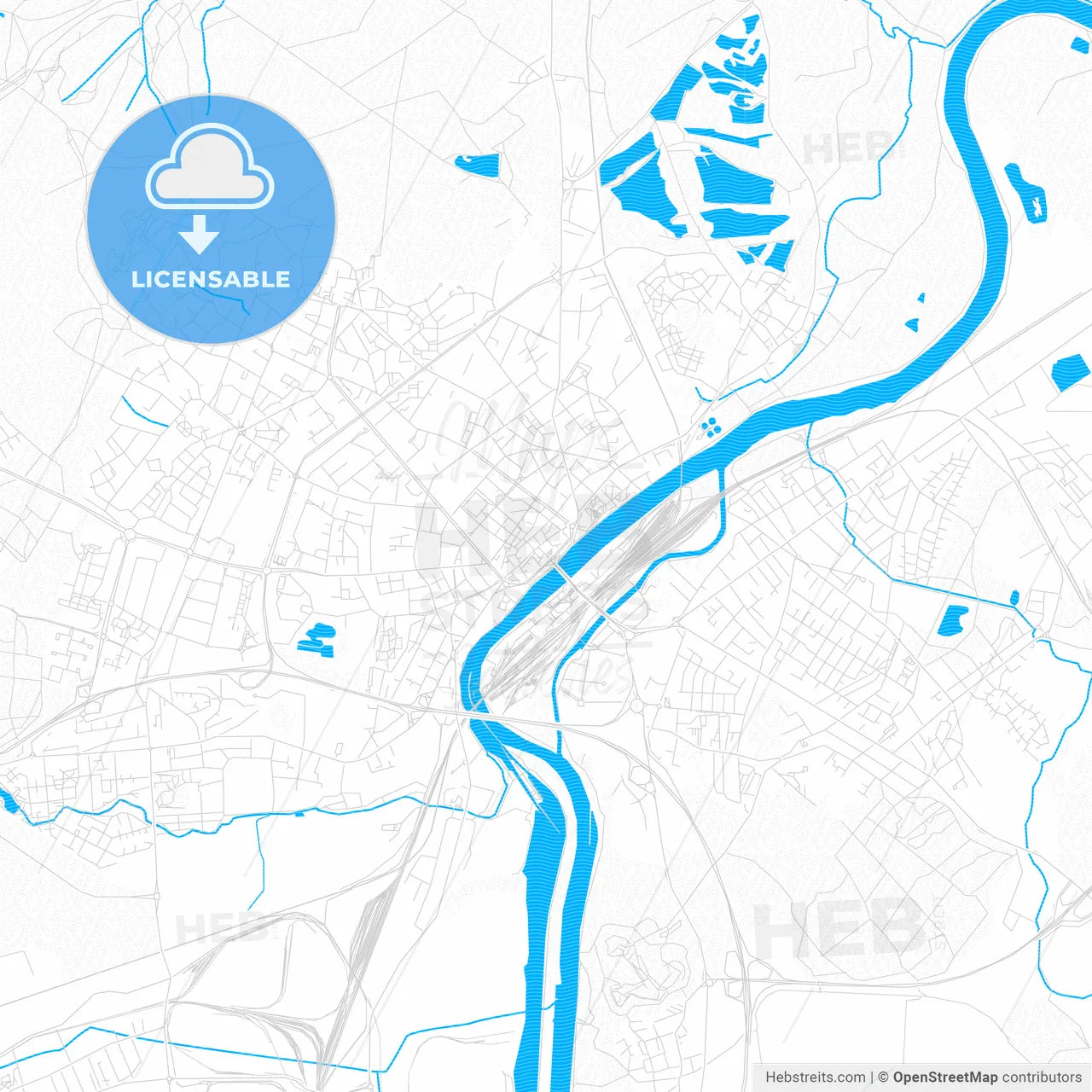 Thionville, France PDF vector map with water in focus