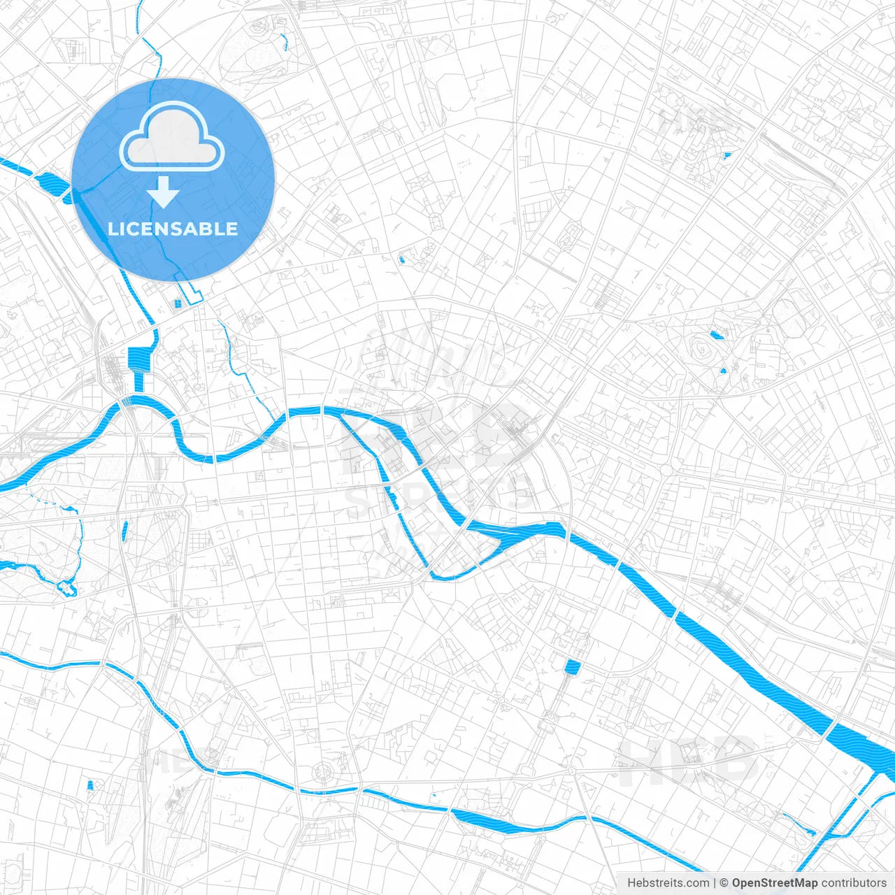 Berlin, Germany PDF vector map with water in focus