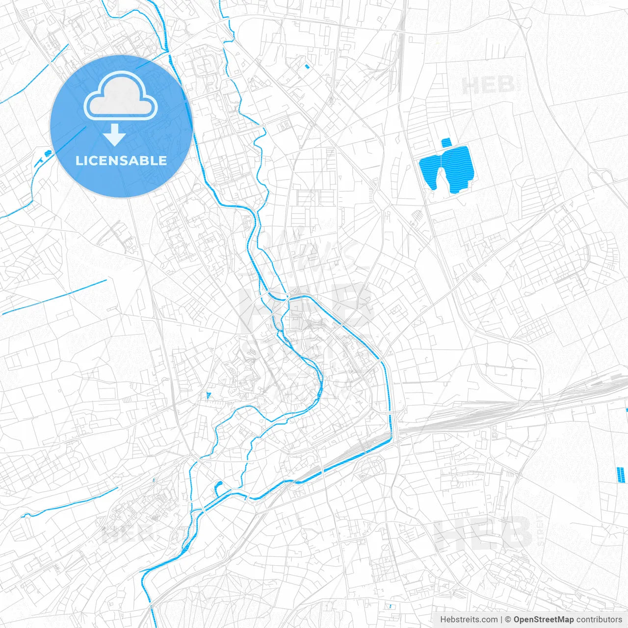 Erfurt, Germany PDF vector map with water in focus