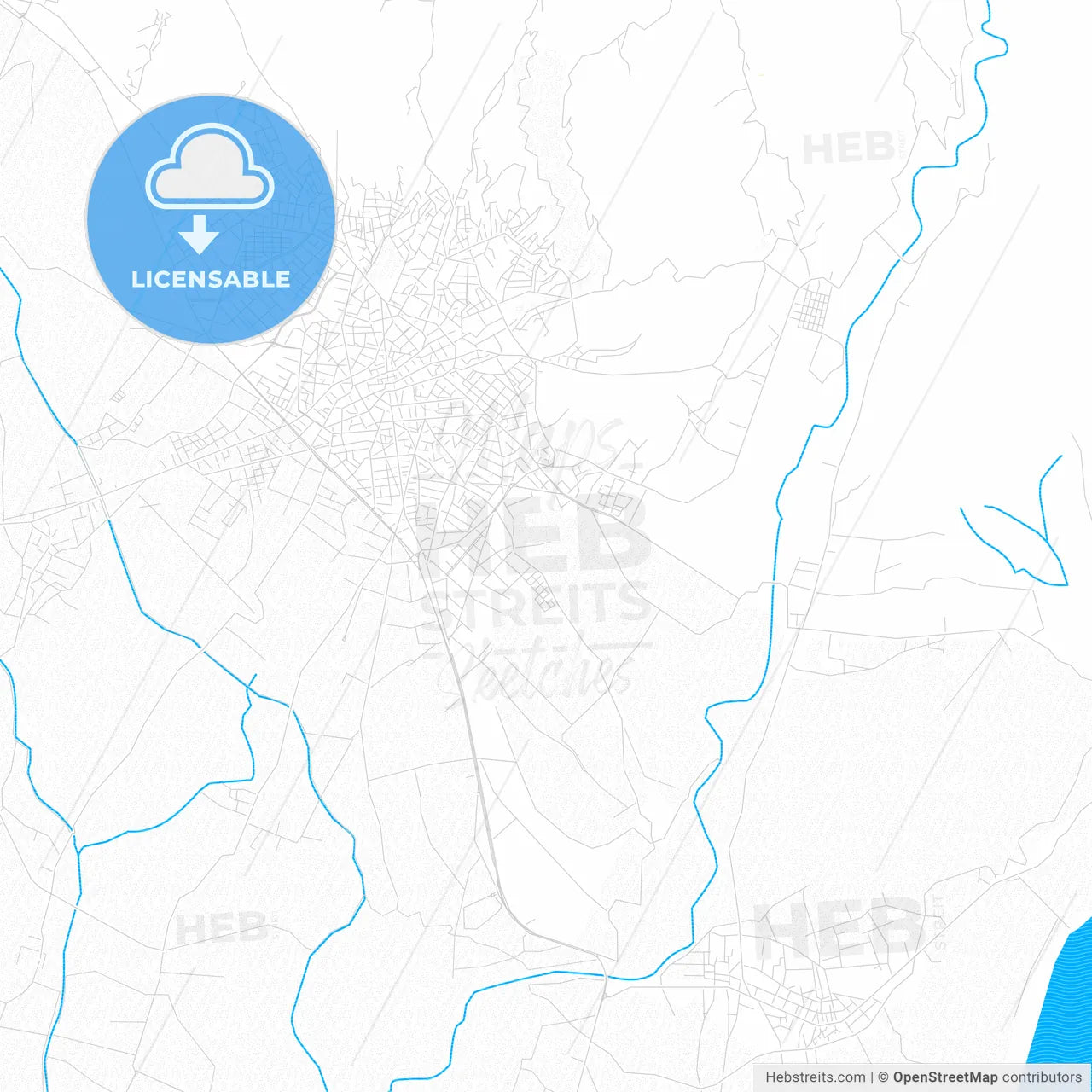 Agrinio, Greece PDF vector map with water in focus