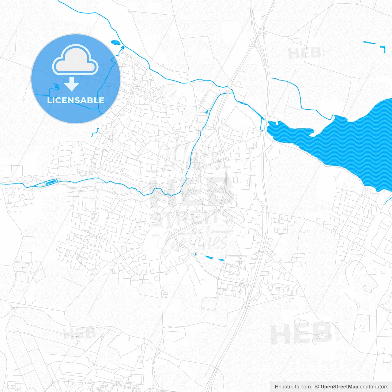 Swords, Ireland PDF vector map with water in focus