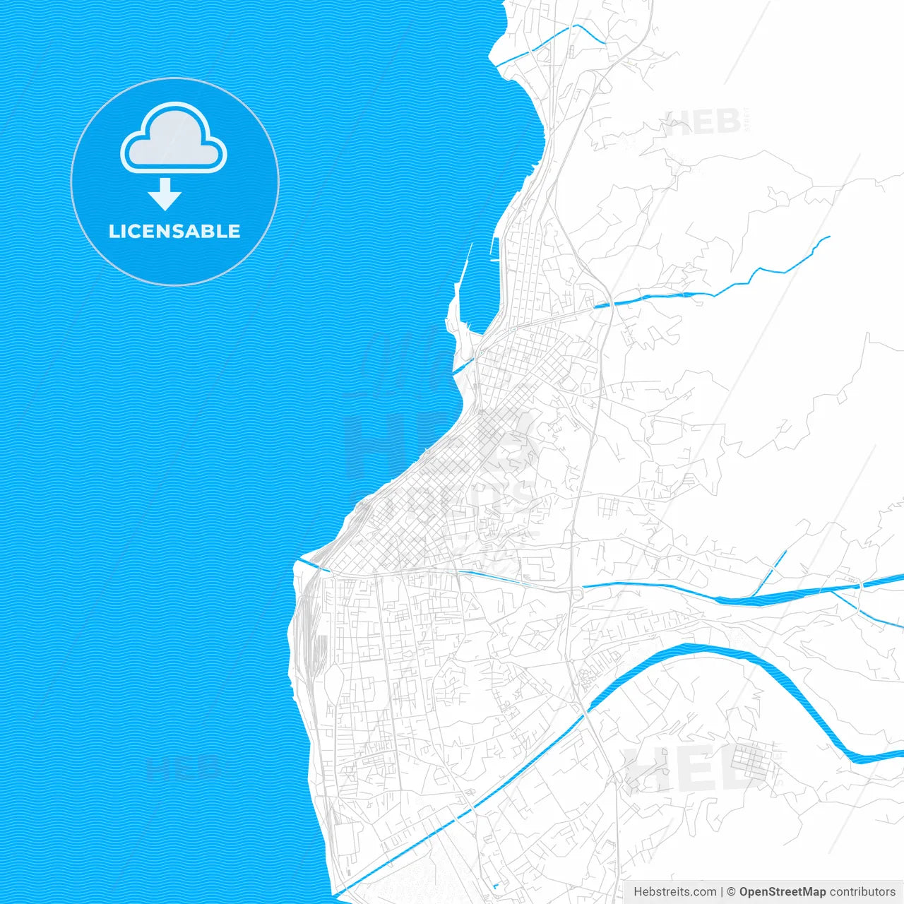 Reggio Calabria, Italy PDF vector map with water in focus