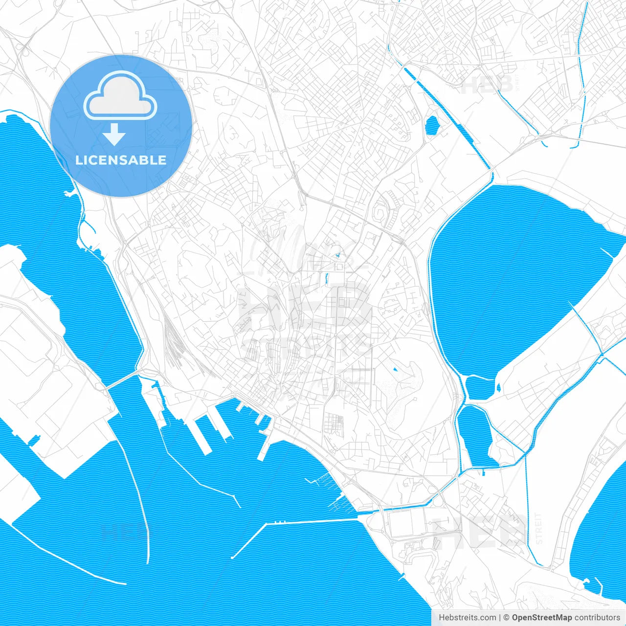 Cagliari, Italy PDF vector map with water in focus