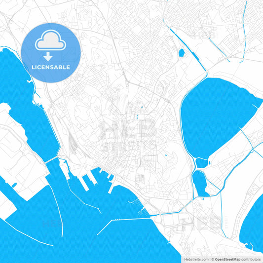 Cagliari, Italy PDF vector map with water in focus