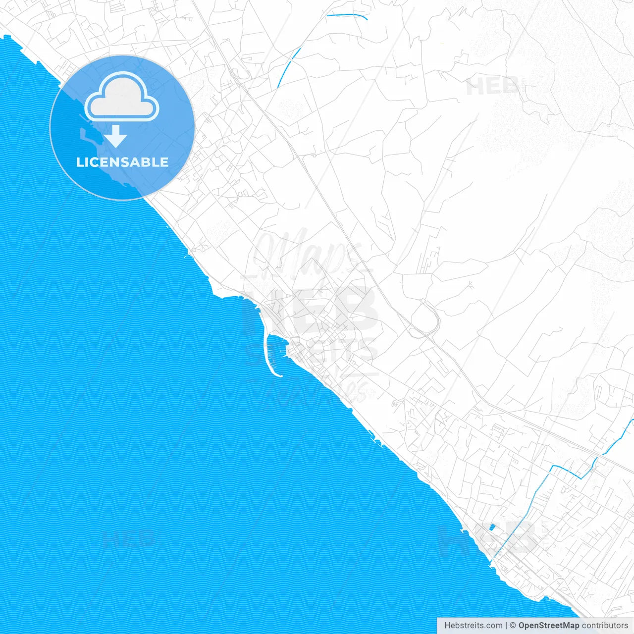 Torre del Greco, Italy PDF vector map with water in focus