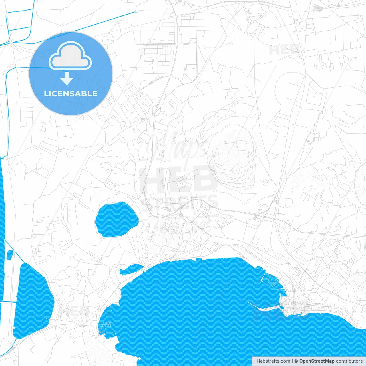 Pozzuoli, Italy PDF vector map with water in focus