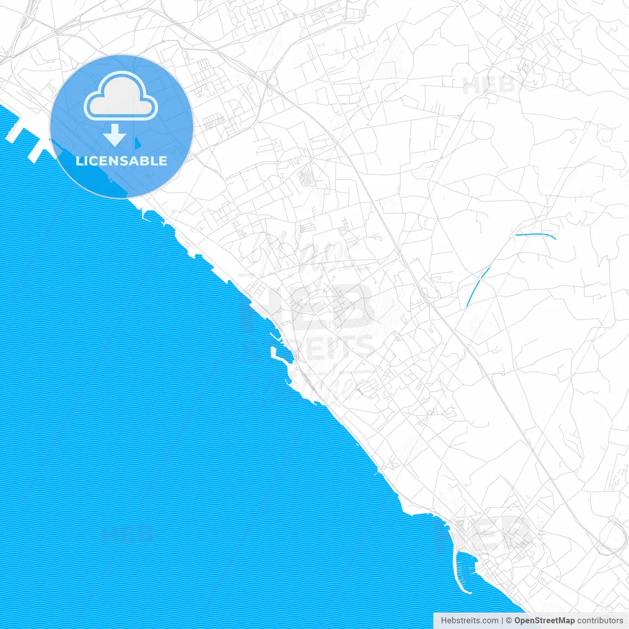 Portici, Italy PDF vector map with water in focus