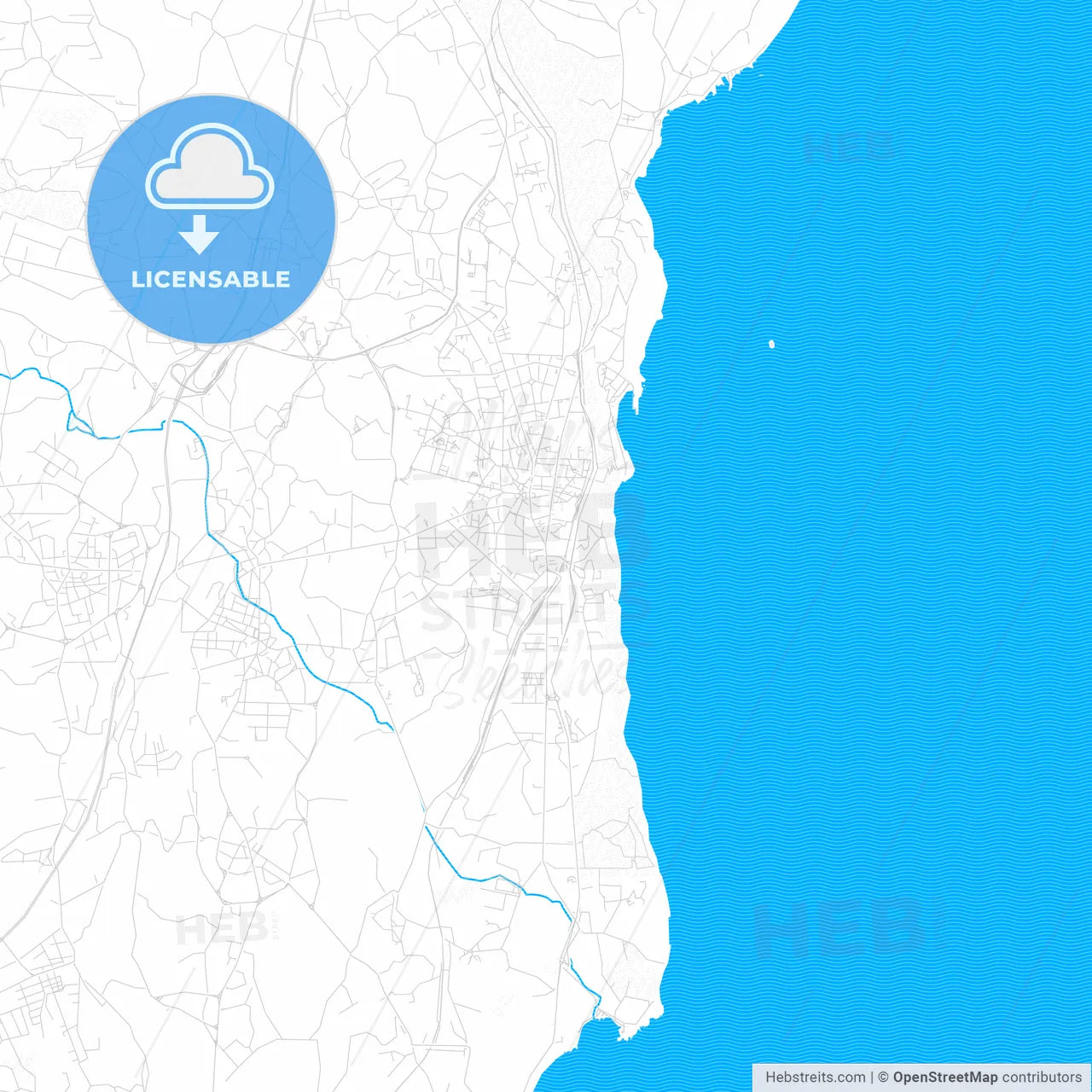 Acireale, Italy PDF vector map with water in focus