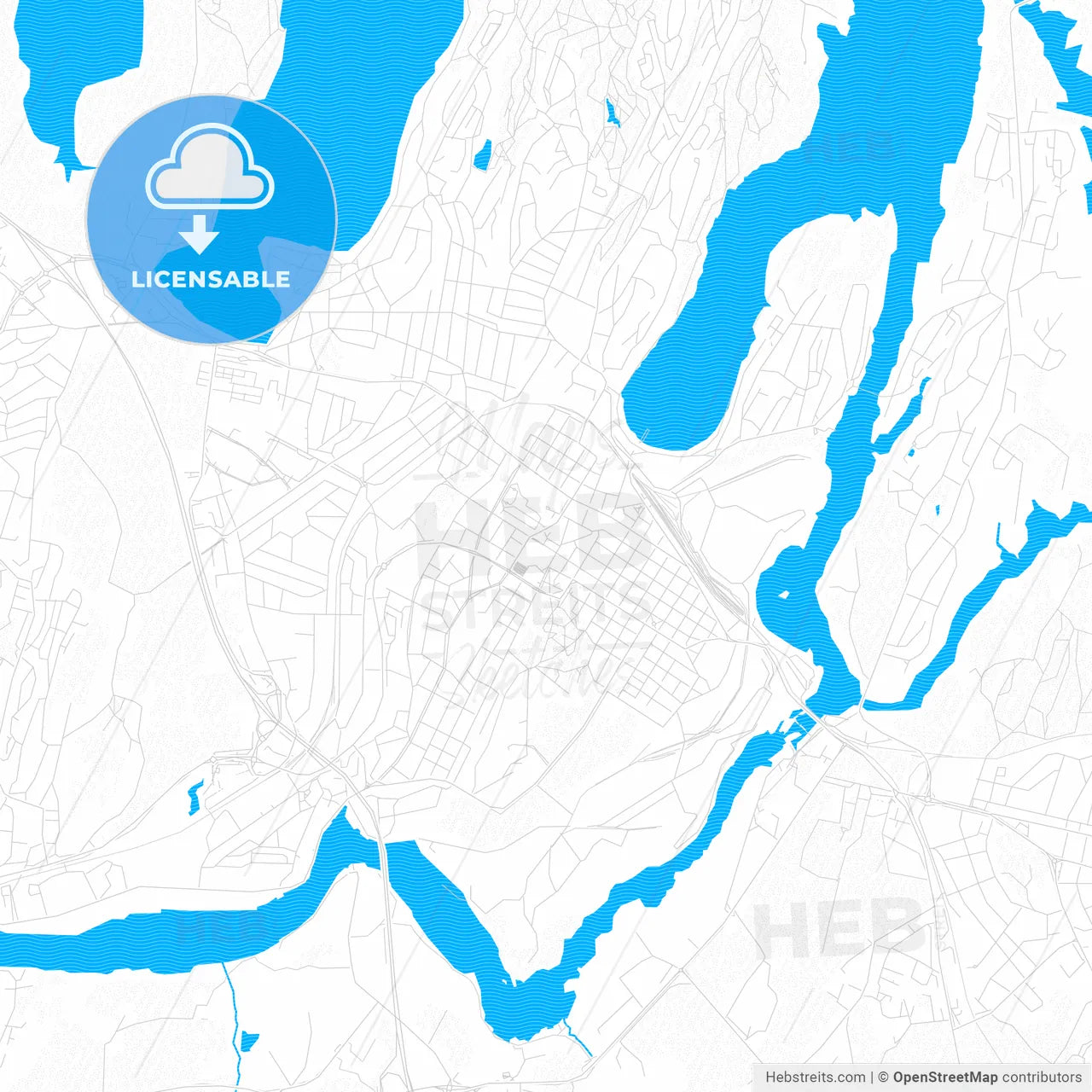 Sarpsborg, Norway PDF vector map with water in focus