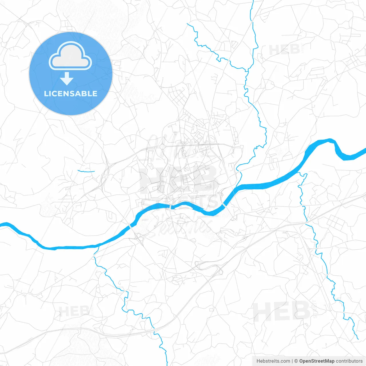 Barcelos, Portugal PDF vector map with water in focus