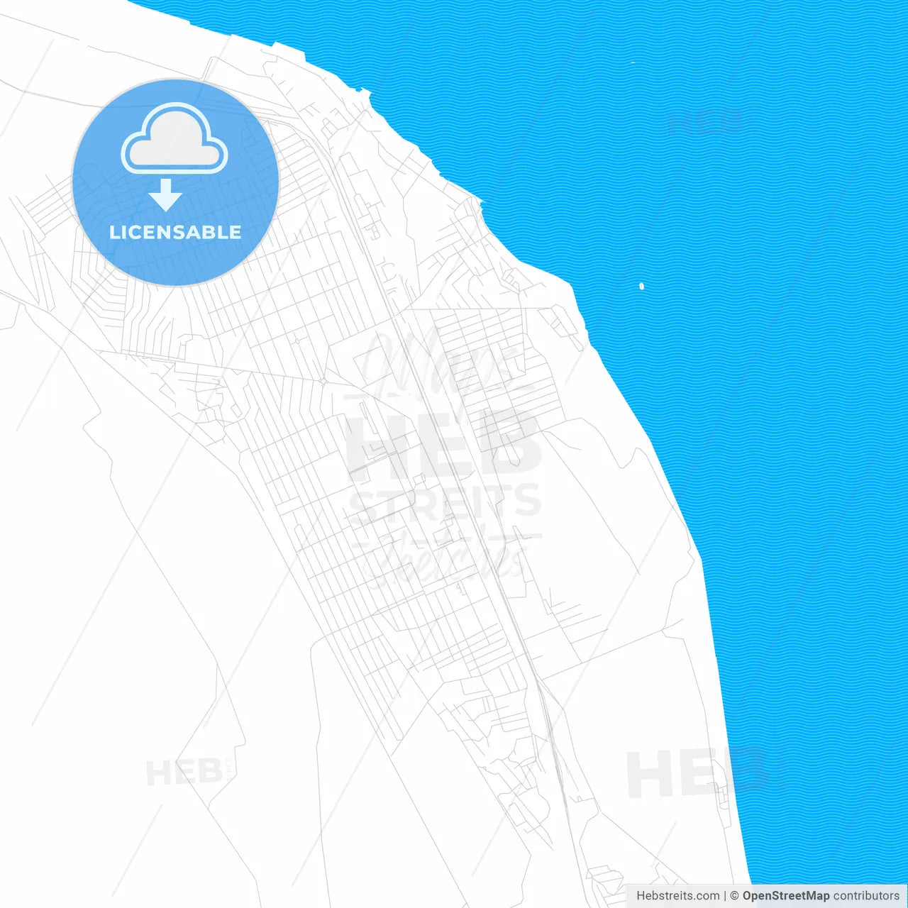 Izberbash, Russia PDF vector map with water in focus