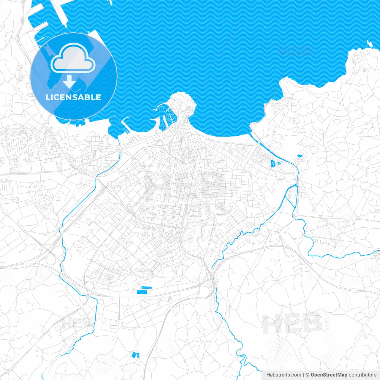 Gijón, Spain PDF vector map with water in focus