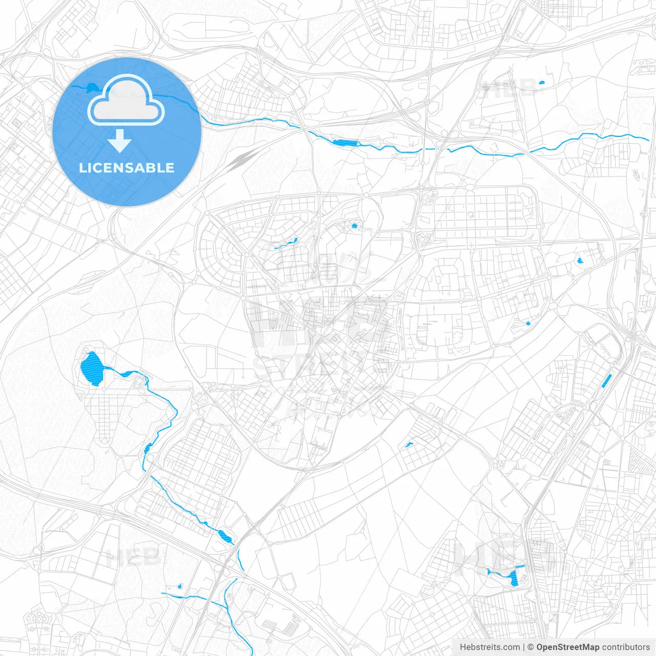 Leganés, Spain PDF vector map with water in focus