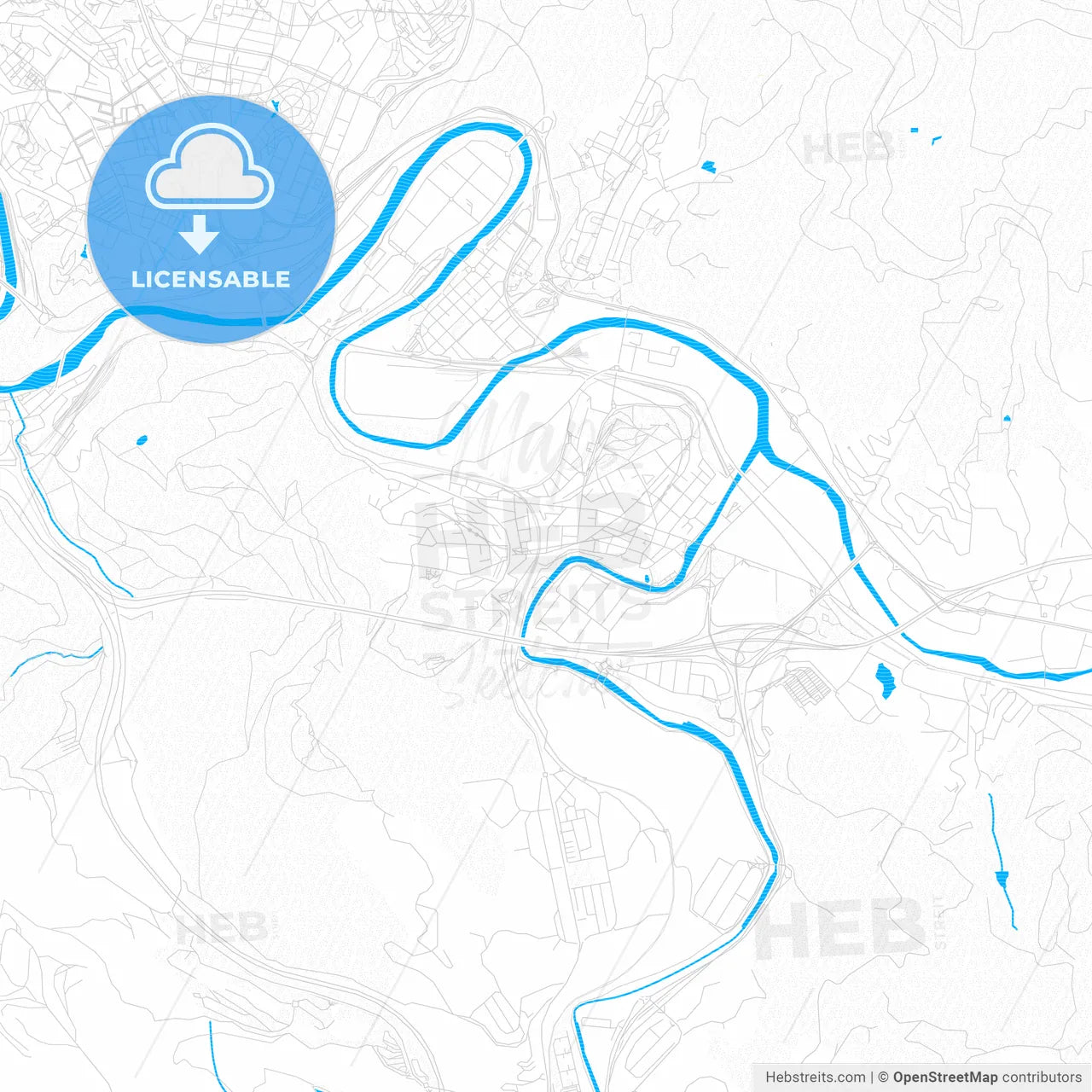 Basauri, Spain PDF vector map with water in focus