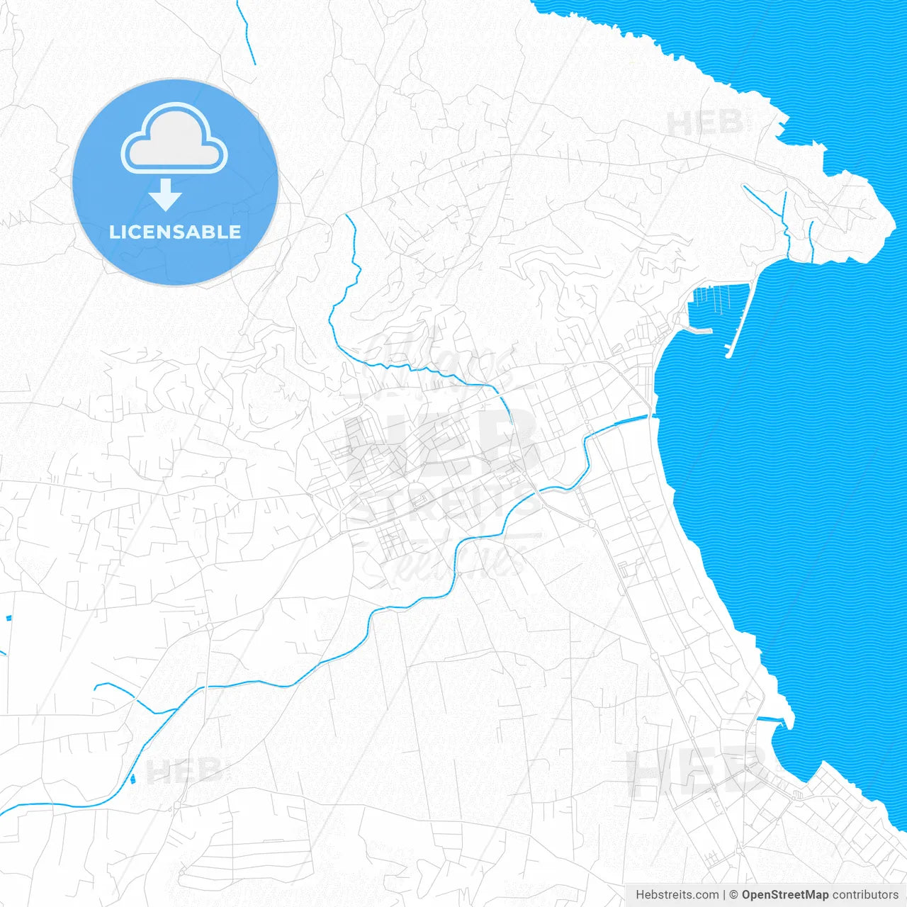 Javea, Spain PDF vector map with water in focus