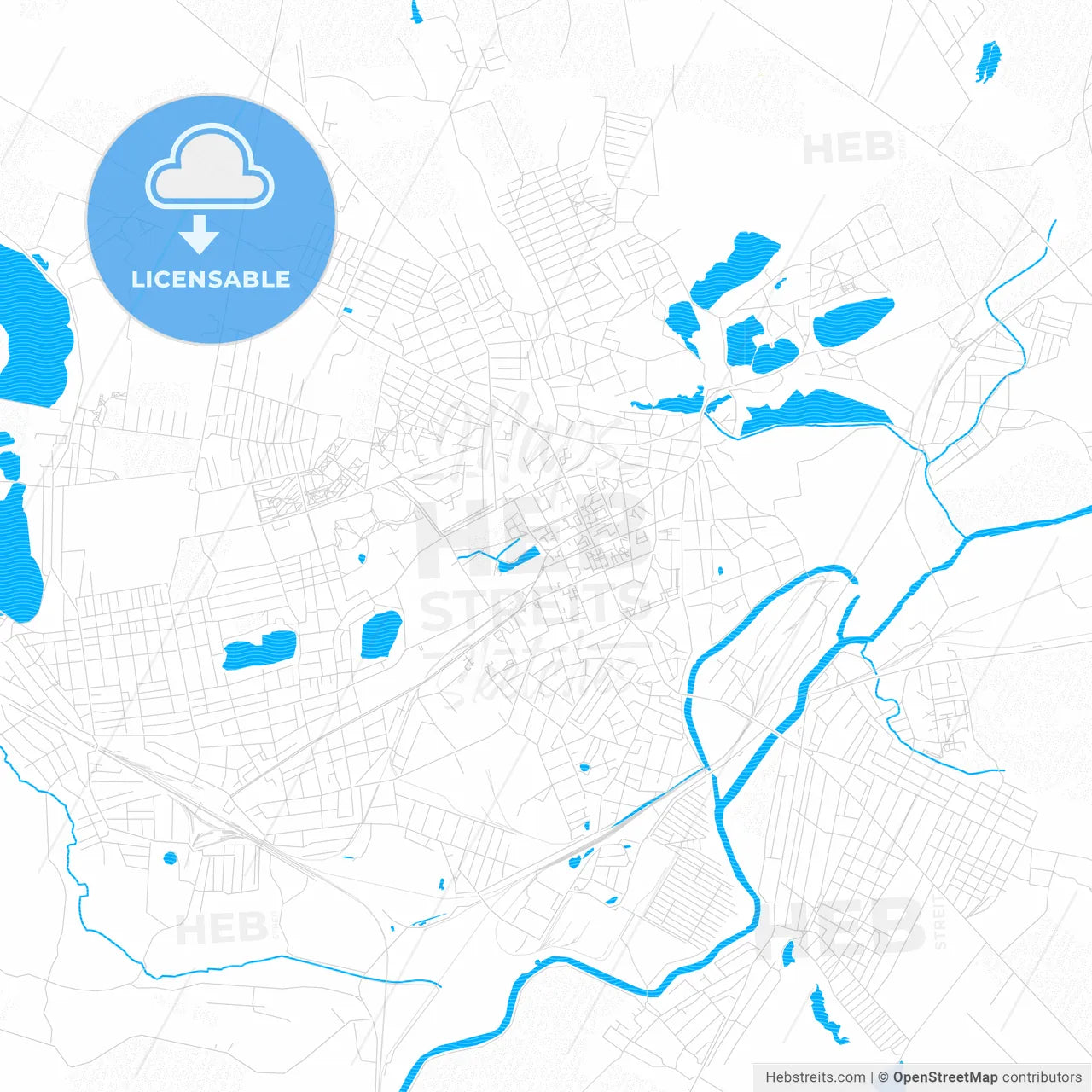 Sloviansk, Ukraine PDF vector map with water in focus