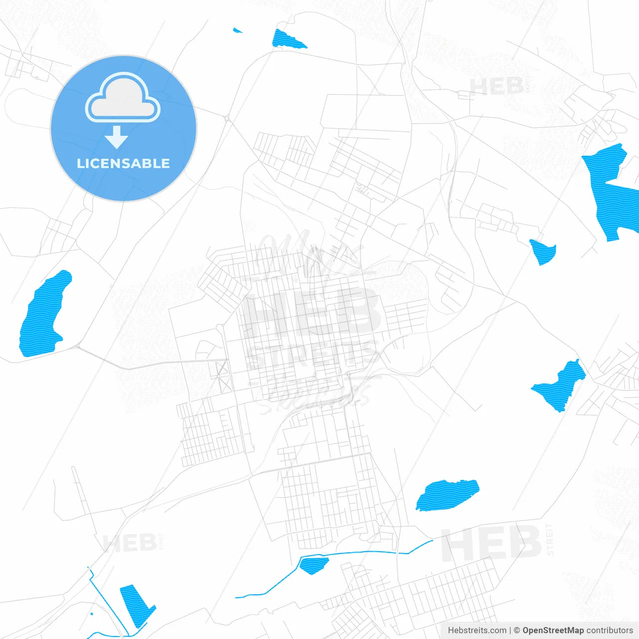 Yenakiieve, Ukraine PDF vector map with water in focus
