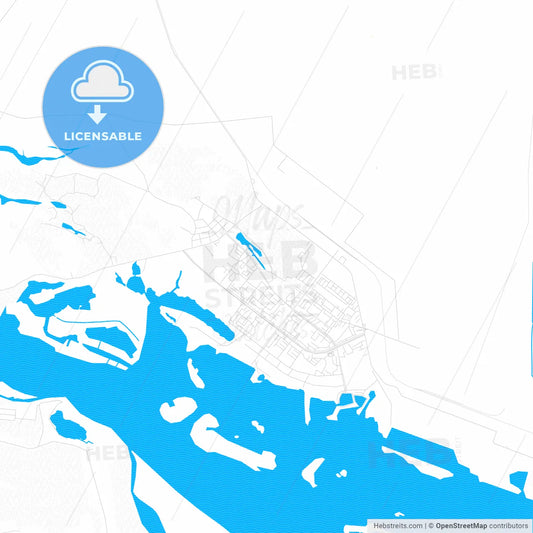 Horishni Plavni, Ukraine PDF vector map with water in focus