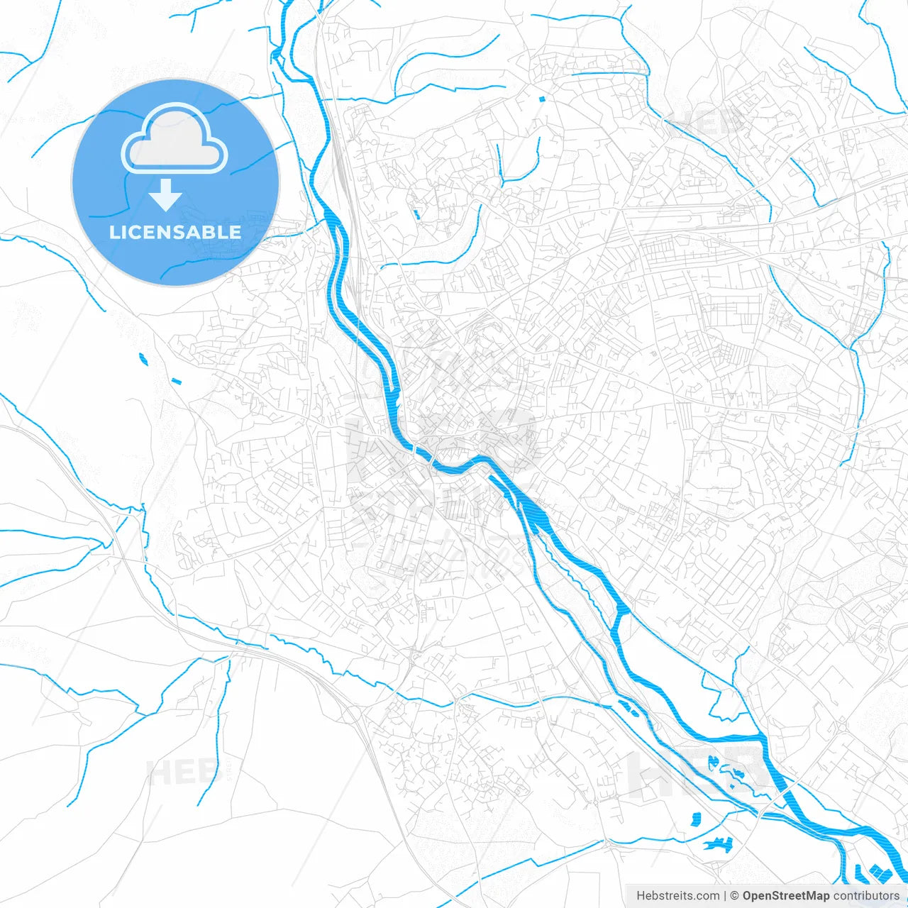 Exeter, England PDF vector map with water in focus
